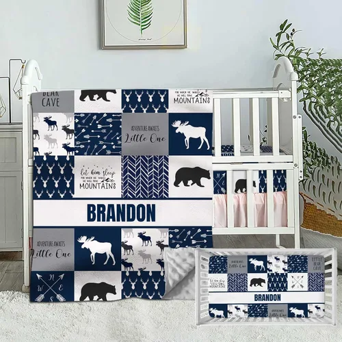 Miniatura 8 de Juego de ropa de cama personalizado para cuna de bebé, edredón de cuna con nombre personalizado, ropa de cama de vaquero para guardería, juego de 2