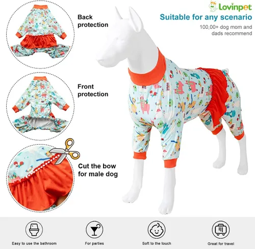 Miniatura 3 de LovinPet Pijamas para perros grandes - Protección UV, camisa de recuperación postoperatoria, tela ligera de punto elástica, estampado Aqua Alpaca
