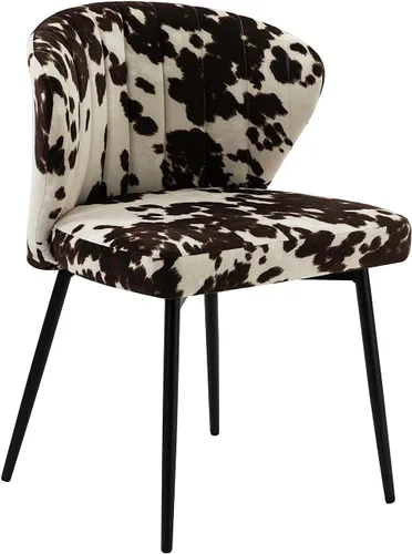 Miniatura 8 de HULALA HOME Silla de comedor moderna sin brazos, piel de vaca con estampado de animales, silla lateral tapizada con patas de metal negro, silla