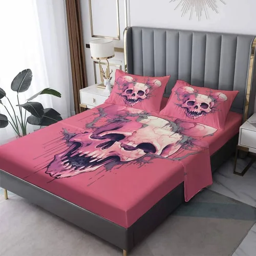 Miniatura 9 de Juego de sábanas de esqueleto tamaño individual, sábanas de microfibra suave, bolsillo profundo, sábanas y fundas de almohada estampadas sin