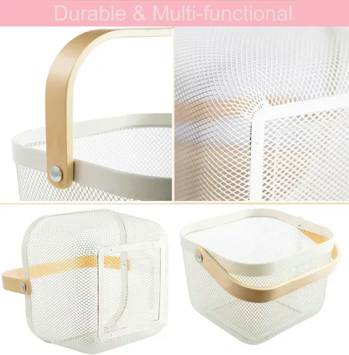 Miniatura 3 de AJIODA Cesta de acero de malla metálica, cesta organizadora de almacenamiento, cesta de cocina colgante multifuncional, cesta de frutas con mango