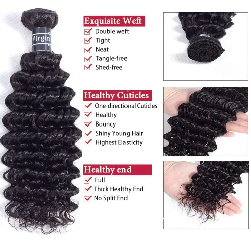 Miniatura 2 de Amella Extensiones de cabello brasileño de onda profunda de 14 pulgadas, 100% sin procesar, 1 paquete de cabello ondulado profundo, paquetes