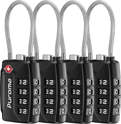 Puroma Paquete de 4 cerraduras de equipaje aprobadas por la TSA, cerradura de viaje con combinación de 4 dígitos con cuerpo de aleación de zinc para
