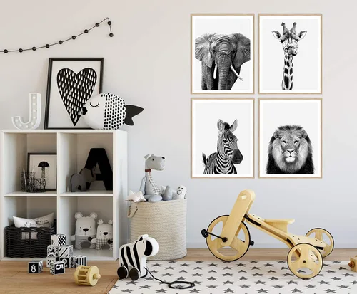 Miniatura 3 de 4 Piece Safari Zoo Animal Nursery Set, Neutral Wall Decor, Kids Bedroom, Children's Room Animal Print Collage 4 Piece Set, 11 x 14 inches each