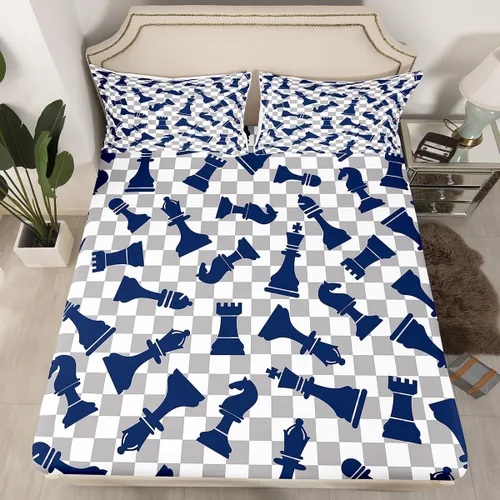 Miniatura 3 de Erosebridal Juego de sábanas de ajedrez internacional, tamaño individual, juego de ropa de cama de ajedrez para niños, adolescentes y adultos, juego