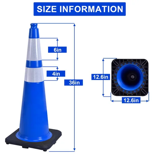 Miniatura 7 de OrangeStar Conos de Tráfico de 36" Paquete de 6 Conos de Seguridad Azules con Collares Reflectantes, Base de Servicio Pesado para Construcción