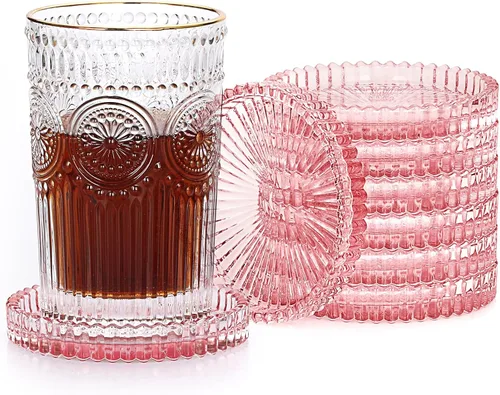 Miniatura 23 de JUXYES Juego de 5 posavasos de cristal tono ámbar redondos, tapetes para tazas de vidrio para bebidas, café, té, vino, posavasos decorativos
