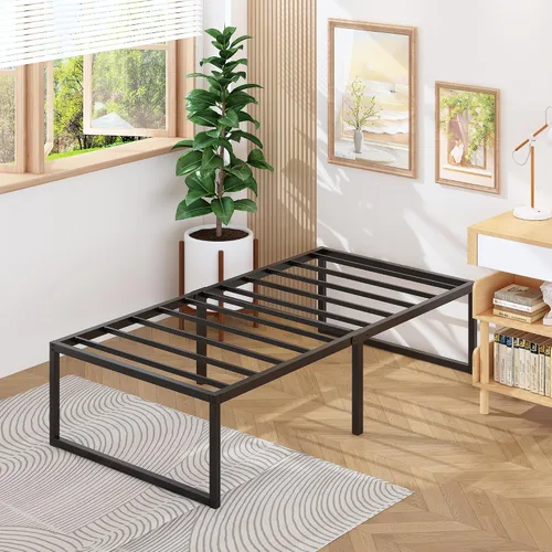 Miniatura 6 de Lutown-Teen Marcos de Cama Plataforma Individual de 18 Pulgadas de Metal Resistente Sin Necesidad de Somier, Sin Ruido, Fácil Montaje, Negro