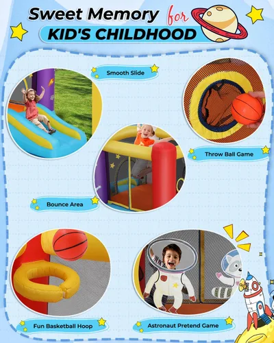 Miniatura 3 de Whubefy Casa inflable con tobogán para niños, diversión familiar en interiores y exteriores con área de salto, juego de pelota de lanzamiento