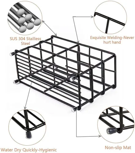 Miniatura 2 de Soporte de acero inoxidable para cepillo de dientes y pasta de dientes para baño – Organizador de 7 ranuras en negro, almacenamiento higiénico que