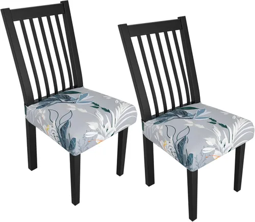 Miniatura 13 de Juego de 4 fundas elásticas para sillas de comedor, fundas para sillas de comedor con estampado floral, fundas para asientos de sillas con estampado