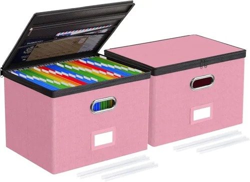 Miniatura 28 de Oterri Paquete de 2 cajas organizadoras de archivos con tapas, caja de archivos con bolsillos de malla, caja organizadora de documentos para Verde