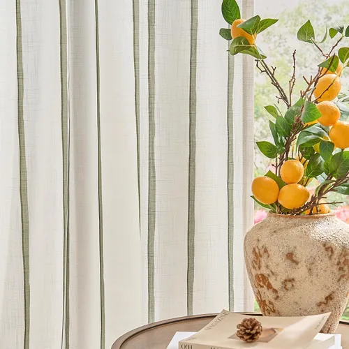 Miniatura 21 de Vangao Cortinas de lino a rayas para sala de estar, dormitorio, casa rural con estampado de rayas de tictac, cortinas impresas con ojales