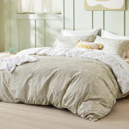 Miniatura 17 de Bedsure - Juego de edredón tamaño King, juego de ropa de cama verde salvia, 3 piezas de ropa de cama floral bonita, 1 edredón reversible suave