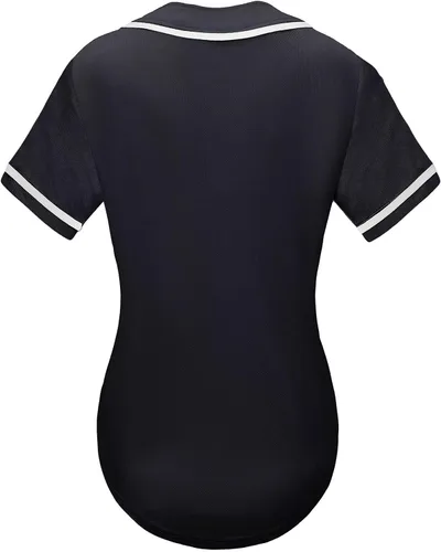 Miniatura 2 de babyhealthy Camiseta de béisbol para mujer, con botones, lisas, hip hop, softbol, deportiva, camiseta deportiva