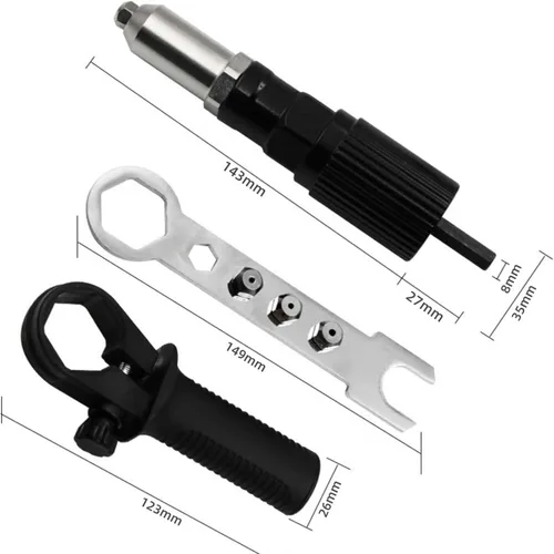 Miniatura 7 de Kit de adaptador de pistola remachadora eléctrica profesional, adaptador de taladro de tuerca de remache eléctrica de acero aleado, convierte tus