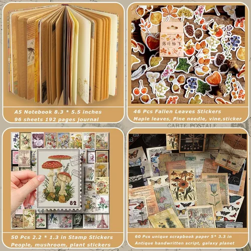 Miniatura 2 de SaFeHoM 212 Pcs DIY Vintage Journal Set for Women Gifts Scrapbook Diary Supplies including Aesthetic Journals, Scrapbook Paper, Washi Stickers