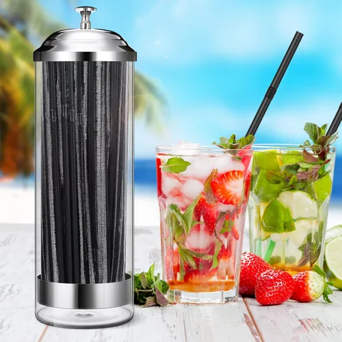 Miniatura 6 de Patelai Dispensador de pajitas de plástico transparente de 10.6 pulgadas y contenedor organizador de 100 piezas de pajitas para beber con tapa