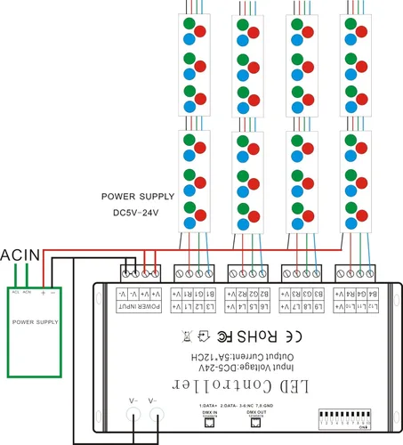 Miniatura 6 de AMKI Controlador de decodificador LED DMX 512 para controlador de atenuador de luz de tira de cinta RGB (12 canales)