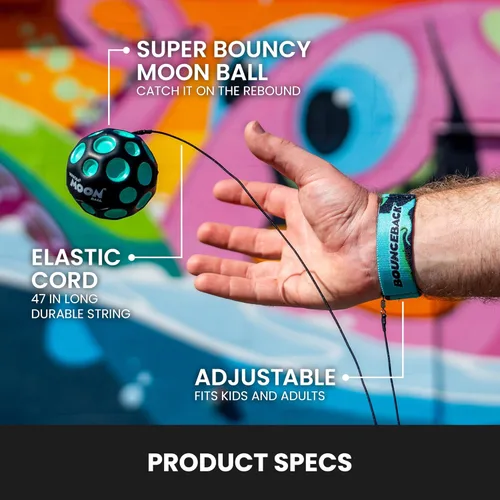 Miniatura 5 de Waboba Bola de Retorno Bounceback Negra y Azul Lunar, Bolas Hiper Rebote, Rebote Extremo y Diversión, Bola de Rebote Super Alto para Juegos Activos