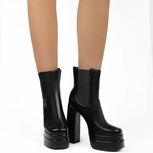 Miniatura 6 de SIFINELAR Botas de tobillo con plataforma para mujer tacón alto tacón grueso punta cuadrada botas cortas con cremallera lateral