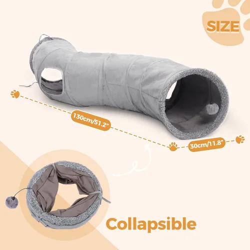 Miniatura 2 de PAWZ Road Túnel para Gatos Plegable en Forma de S Túneles para Gatos de Interior Tubo de Juego para Gatos 51 Pulgadas de Largo 10.5 Pulgadas