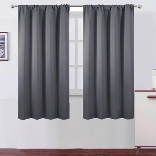Miniatura 62 de LEMOMO Cortinas opacas negras para cocina, 42 x 45 pulgadas, juego de 2 paneles de cortinas opacas con bolsillo para cortinero para ventana pequeña