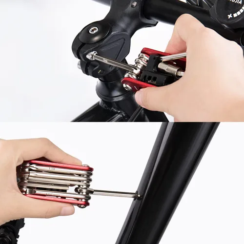 Miniatura 2 de WOTOW Kit de herramientas de reparación de bicicletas y bolsa de sillín de bicicleta, herramienta de cadena de bicicleta 14 en 1, llave hexagonal