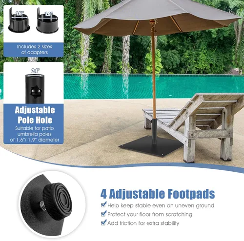 Miniatura 5 de HAPPYGRILL Base de sombrilla de patio de 20 pulgadas, soporte cuadrado de 35 libras para sombrilla de mercado al aire libre con 4 almohadillas