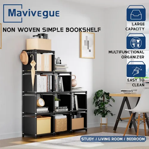 Miniatura 10 de Mavivegue Estante para Libros, Organizador de Almacenamiento de 9 Cubos, Estantería de Bricolaje, Estantería de Cubos de Metal, Estantería Alta