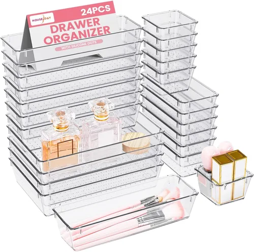 Miniatura 10 de HOUSE DAY Organizadores de Cajones de Escritorio 6 PCS, 9*6*2" Organizadores de Cajones Transparentes con Almohadillas de Silicona, Organizadores