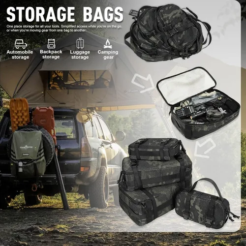 Miniatura 30 de Juego de 4 cubos de embalaje tácticos, bolsa de almacenamiento de malla compresible, organizador portátil Edc Molle.