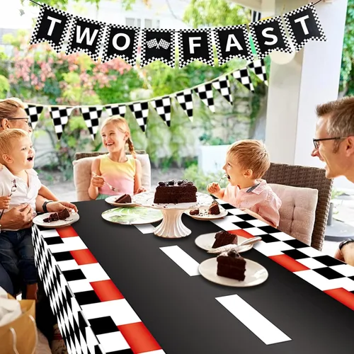 Miniatura 4 de Cartel de dos rápidos, decoración de dos cumpleaños rápidos, dos banderas rápidas, decoración de segundo cumpleaños de autos de carreras, suministro