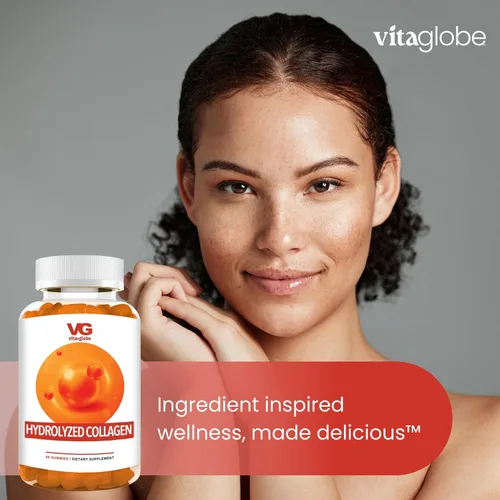 Miniatura 6 de VITA GLOBE Gomitas de colágeno – 200 mg de colágeno hidrolizado tipos I, II, III, V y X, apoya el cabello, la piel, las uñas, las articulaciones