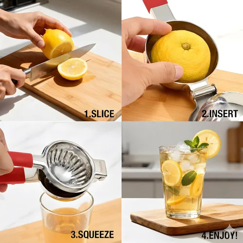 Miniatura 6 de Exprimidor de limón de mano de acero inoxidable – Exprimidor de cítricos de gran capacidad resistente con mango antideslizante – Resistente al Negro