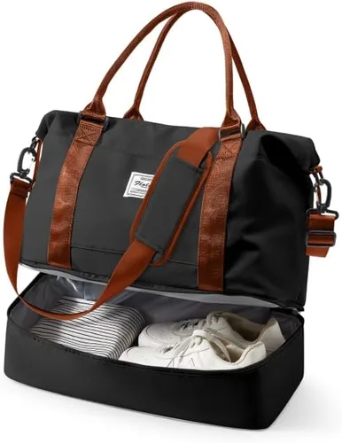 Miniatura 19 de VECAVE Bolsa de viaje para mujer, bolsa deportiva para gimnasio, E20-Púrpura profundo, Grande, Bolsa de viaje