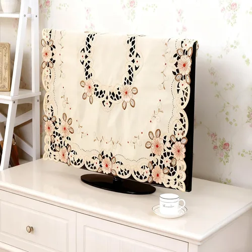 Miniatura 7 de LeLehome - Mantel de encaje bordado con flores cafés, color crema y beige, diseño clásico y tela que no se arruga para mesa de comedor