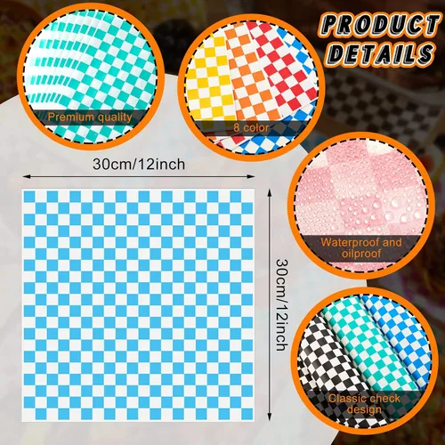 Miniatura 2 de Fuutreo 800 hojas de papel encerado de delicatessen de 12 x 12 pulgadas, papel de regalo de sándwich a cuadros, papel de envoltura para cestas