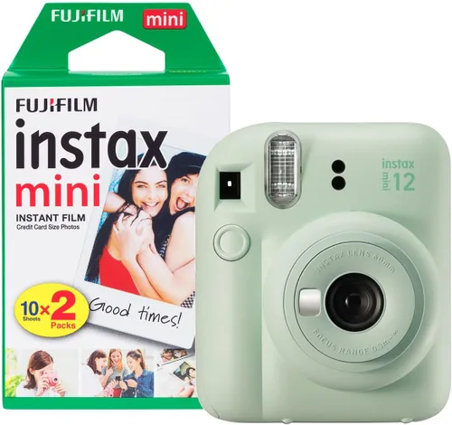 Fujifilm instax Mini 12 - Cámara instantánea con paquete de 20 películas de disparo, color verde menta