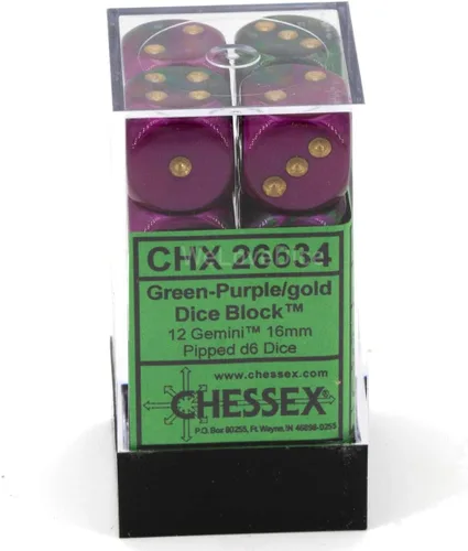Miniatura 3 de D6 16 mm Verde & púrpura w/Oro (12)