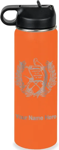 Miniatura 30 de LaserGram Botella de agua personalizada, bandera de Guatemala, acero inoxidable de doble pared aislada al vacío con popote superior, regalo grabado