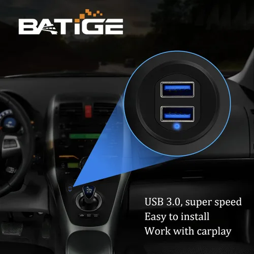 Miniatura 4 de Cable USB 3.0 de aleación de doble puerto para salpicadero de automóvil, macho a hembra, con indicador LED, cable de extensión para automóvil