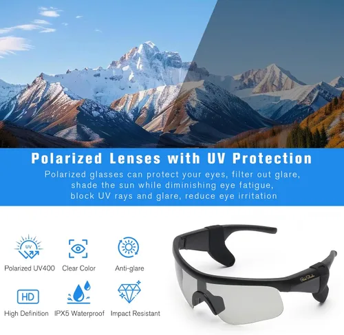 Miniatura 8 de Lentes inteligentes fotocromáticos para hombres y mujeres, lentes de sol deportivos Bluetooth 5.3 con llamadas manos libres, altavoz de oreja