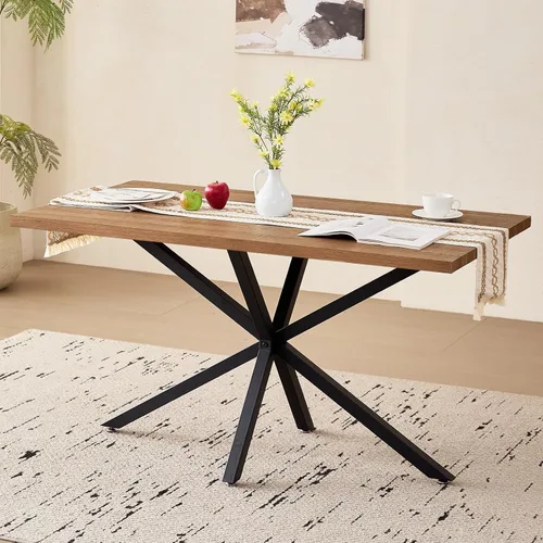 Miniatura 8 de Mesa de comedor de 55.1 pulgadas para 2 4 personas, pequeña mesa de cocina rectangular moderna de mediados de siglo con patas cruzadas de metal