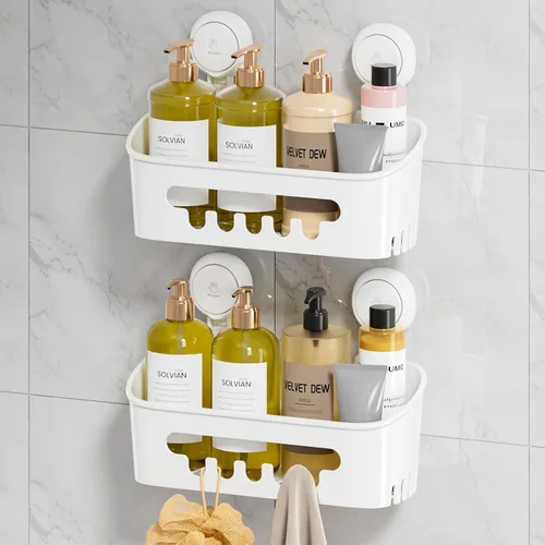 LEVERLOC Paquete de 2 ventosas para ducha, organizador de ducha, estante de baño extraíble, succión de almacenamiento, potente capacidad máxima de