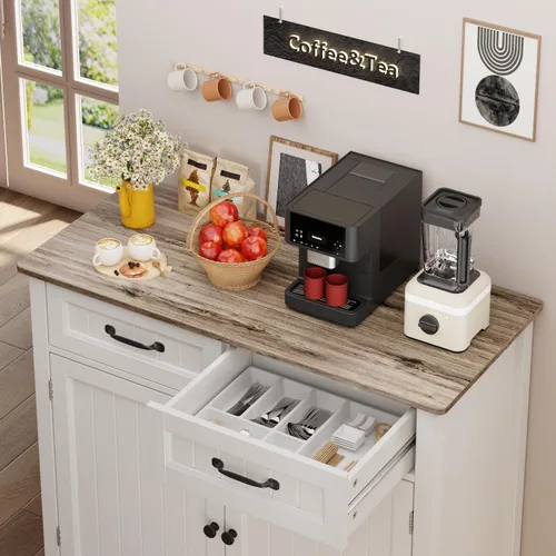 Miniatura 6 de Gizoon Aparador de cocina, isla de almacenamiento grande de 32 pulgadas de alto y estante ajustable, moderno gabinete de consola de barra de café