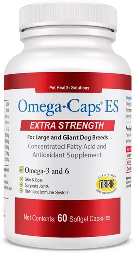Miniatura 4 de Omega Caps ES Extra Strength para perros grandes y gigantes Omega-3 y Omega-6 Suplemento antioxidante de ácidos grasos formulado por veterinarios