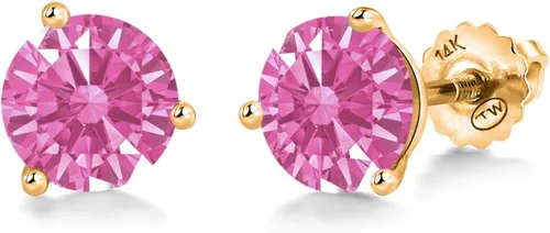 Miniatura 176 de Gem Stone King Aretes de Martini de oro amarillo de 14 quilates Aretes de tuerca de 3 puntas para mujeres y hombres Redondos de 0.236 pulgadas