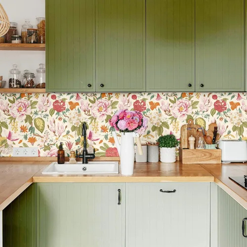 Miniatura 3 de Blooming Wall DPYC02-1 - Papel tapiz autoadhesivo con textura de peonía y flores primaverales, decoración de pared