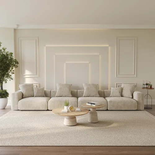 Miniatura 24 de WJShome Cloud Couch Sofá Seccional Modular, Sofá en Forma de L de 102 pulgadas con Otomana, Sofá de Pana Beige de 3 Asientos, Sofá Seccional